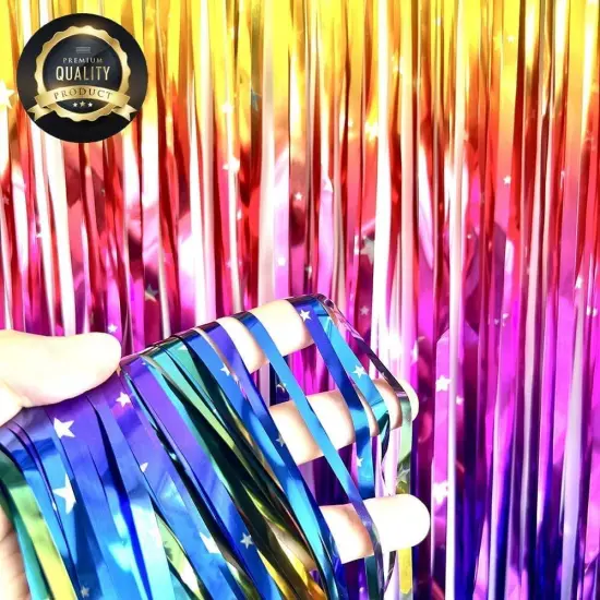 Sparkling Neon Rainbow Foil Fringe Curtain Backdrop Metallic Streamers Photo Booth Props for Birthday Bachelorette Gay Pride Day Graduation Wedding 80s 90s Disco Party Decorations- 2 Packs (3.3x6.6Ft) {2}