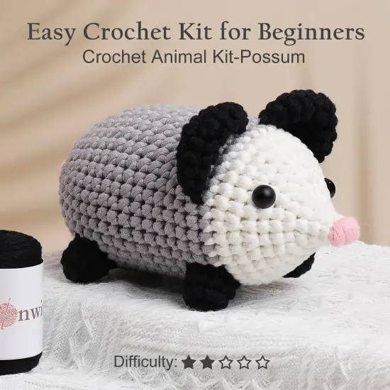 Crochet Kit for Beginners,Crochet Animal Kit with Step-by-Step Video Tutorials,Grey Crochet Possum,Easy Yarn Kits,Beginners Crochet Kit for Adults,Gifts for Women,Adults,Kids {2}