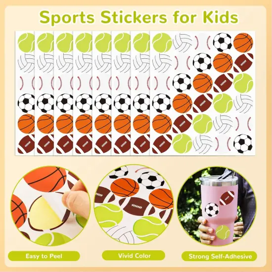 Sports Stickers for Kids, 720 Pcs Football Basketball Stickers Envelope Sealing Shirt Water Bottle Stickers for Sports Event Ball Themed Party Decorations Boys Girls Kid's Gifts {3}