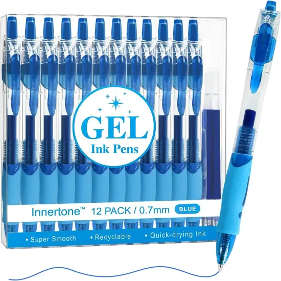 Blue Gel Pens, 12 Pcs Retractable Fine Point 0.7mm With 4 Refills,Blue Pen，Featuring Smooth Writing And Quick-Drying Ink, Suitable For Women, Men, Journaling, School, And Office Use {2}