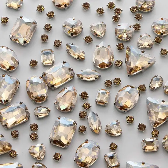 Sew on Rhinestones 100 PCS Mixed Shapes Glass Rhinestones Sew on Crystal Gems Mental Flatback with Silver Claw for Jewelry Crafts Clothes Shoes Costume Garment Champagne {1}