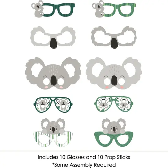 Koala Cutie Glasses and Masks - Paper Card Stock Bear Birthday Party and Baby Shower Photo Booth Props Kit - 10 Count {3}