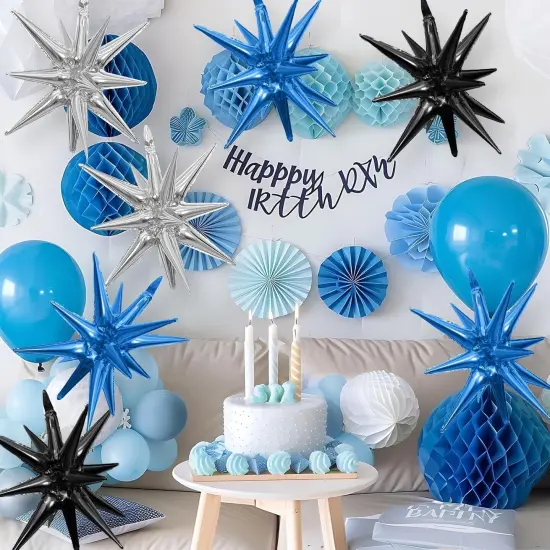 Black Blue Silver Star Balloons,9Pcs Blue Silver Explosion Star Foil Balloons,22Inch Spike Cone Star Helium Mylar Balloons for Birthday Anniversary Baby Shower Disco Party Decorations {4}