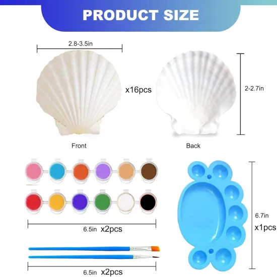 BABY Summer Seashells Painting Kit for Kids 16pcs, Arts and Crafts Kits for Girls Boys Age 6 7 8 9 10 11 12, Natural Sea Shells DIY Painting with Watercolor Paints and Brush 2.7-3.5 Inches {2}