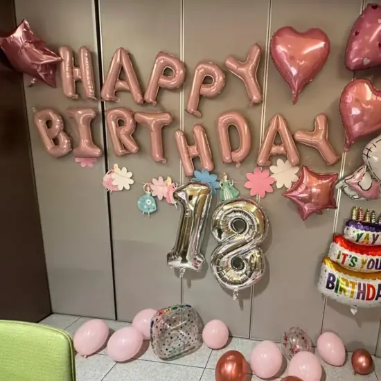Happy Birthday Balloon Banner, 16 Inch Light Pink Mylar Foil Letter Balloons, Reusable Birthday Decorations {3}