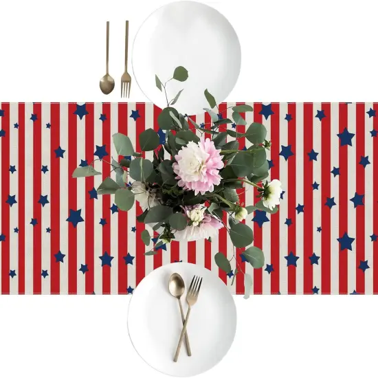 4th of July Table Runner Stars Patriotic America Memorial Day Independence Day Burlap Table Decoration for Home Kitchen Dining Dinner Indoor Holiday Farmhouse {4}