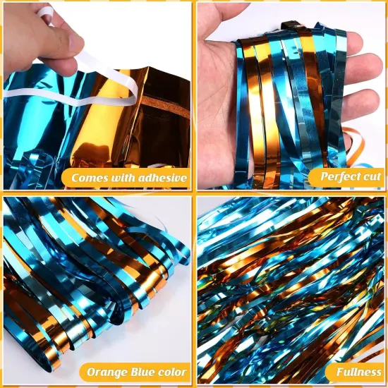 3 Pack 3.3X6.6Ft Blue Dog Foil Fringe Curtains Backdrop Decorations, Orange Blue and Light Blue Birthday Party Tinsel Metallic Streamers Photo Booth Background for Blue Dog Theme Party Supplies {5}