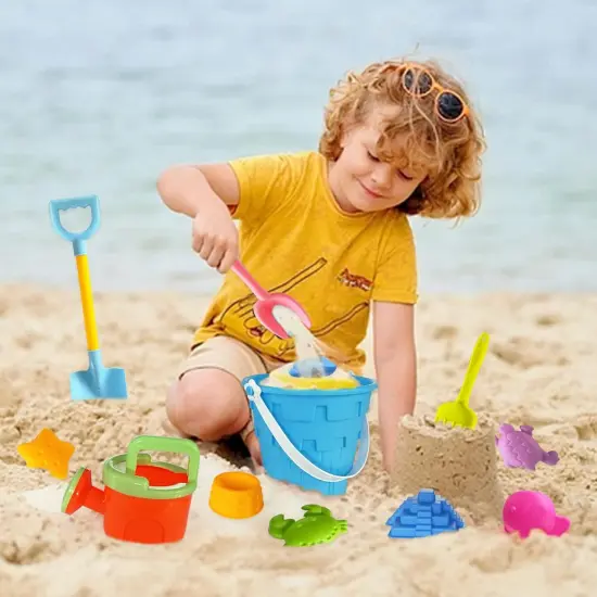 Summer Beach Sand Toy Set for Kids, 15PCS Sand Toys with Beach Bucket, Watering Can, Big Shovel, Rake, Sea Animal Molds Sand Castle Building Kit for Boys, Girls, Toddlers {2}