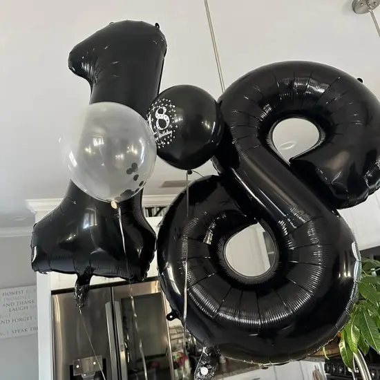 18 Number Balloon Black, 40 Inch Large 18/81 Number Foil Mylar Balloons for 18th Birthday Party Celebration Decorations Supplies, Digital Balloons for Wedding Anniversary Events Decorations {2}