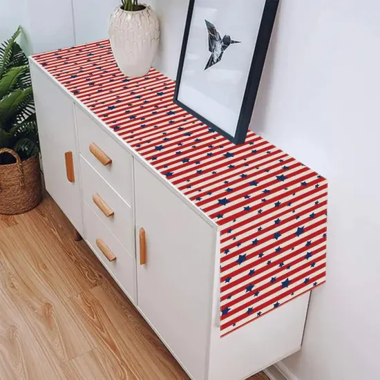 4th of July Table Runner Stars Patriotic America Memorial Day Independence Day Burlap Table Decoration for Home Kitchen Dining Dinner Indoor Holiday Farmhouse {2}