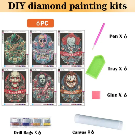 6 Pack Halloween Diamond Painting Kits for Adults - 5D Horror Diamond Art Kits for Adults,Full Drill Diamond Dots DIY Diamonds Pictures Gem Crafts for Home Wall Decor Gifts {2}