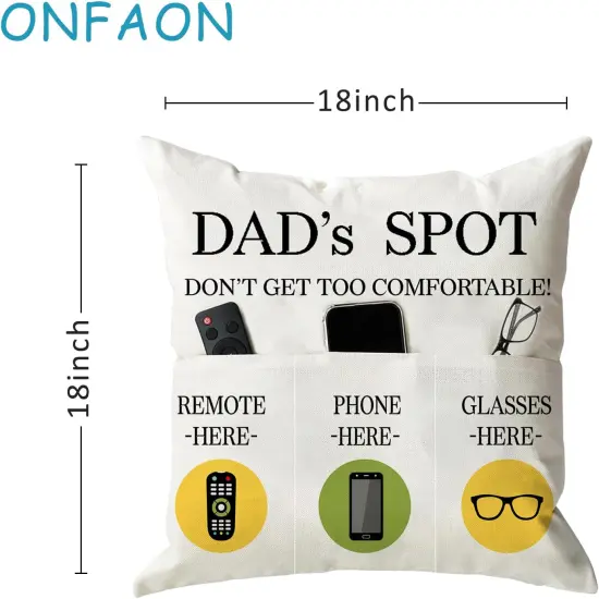 Father's Day Throw Pillow Case, Dad's Spot Throw Pillow Covers 18 x 18 Inch，Dad Gifts from Daughter Son，Birthday Christmas Thanksgiving Day Gifts for Papa Stepdad ，3-Pocket {3}