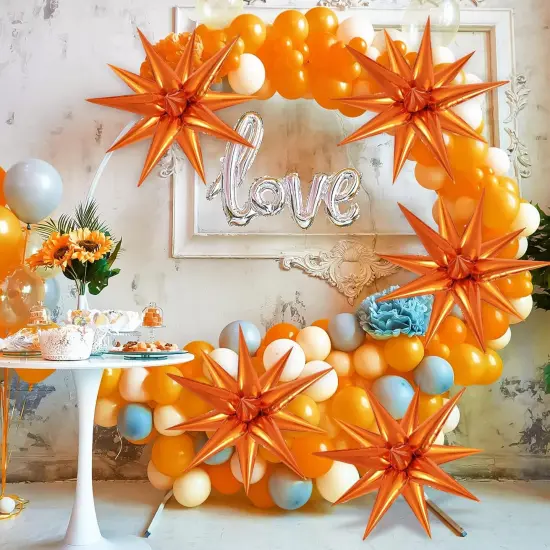 60 Pcs Orange Star Balloons Foil Starburst Balloons Explosion 12 Point Cone Balloon Large for Wedding Anniversary Backdrop Birthday Party Decorations {2}