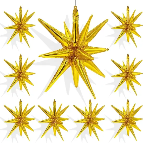 9 Pcs Gold Star Foil Balloons, Huge 4D Explosion Star Aluminum Foil Mylar Balloons, 22 inch Gold star Balloon for Birthday {1}