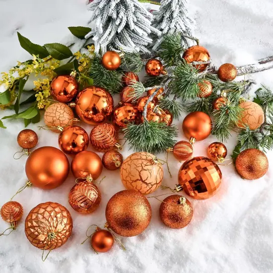 36pcs Copper Orange Christmas Tree Decorations Balls, Bolas De Navidad, 2024 Christmas Decor, Indoor Outdoor Shatterproof Christmas Ornaments, Xmars Party Wedding Suppiles {2}