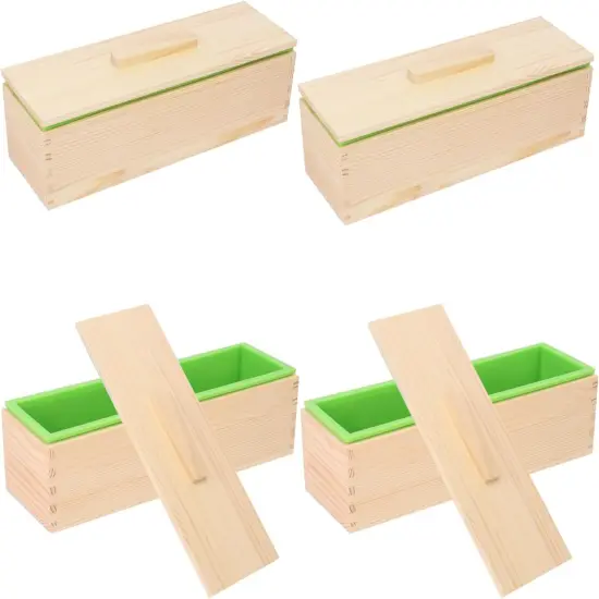 Artisan Soap Making Loaf Mold Box - 4 Pack 42oz Premium Silicone Molds With Wooden Lid - Green, Flexible, Heat Resistant for Large Homemade Soaps {1}