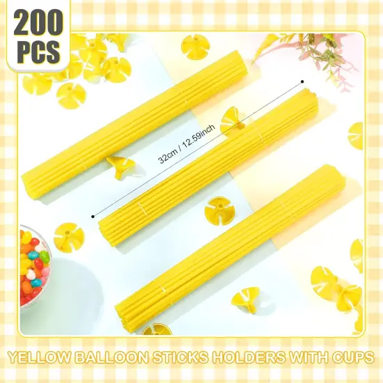 200 Pcs Balloon Sticks 12.6 Inch Plastic Balloon holders and Cup for Christmas Decoration Party Birthday Party Wedding Anniversary Decorations(Yellow) {2}