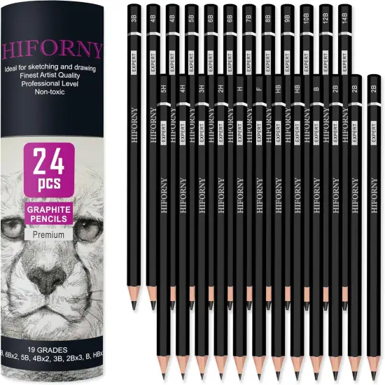 24 Pieces Graphite Sketching Pencil Set - Graphite Pencils(14B - 5H),Sketch Pencils,Drawing Pencils,Drafting Pencils,Art Pencils with 19 Grades - Ideal for Beginners & Artists {1}