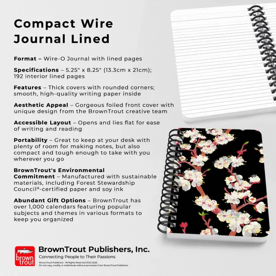 Black Floral | 5.25x8.25 Inch Compact Wire Journal | Non-Dated | Foil Stamped Cover {5}