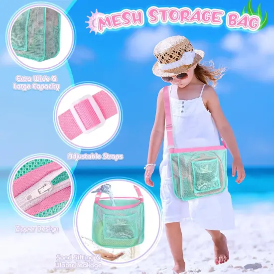 Summer Beach Toys, Sand Toys with Collapsible Beach Bucket, Beach Mesh Shovel, Sand Sifter and Mesh Bag for Shell Collecting, Shark Tooth Sifter Sand Dipper Beach Scoop for Kids Adults Boys Girls {5}