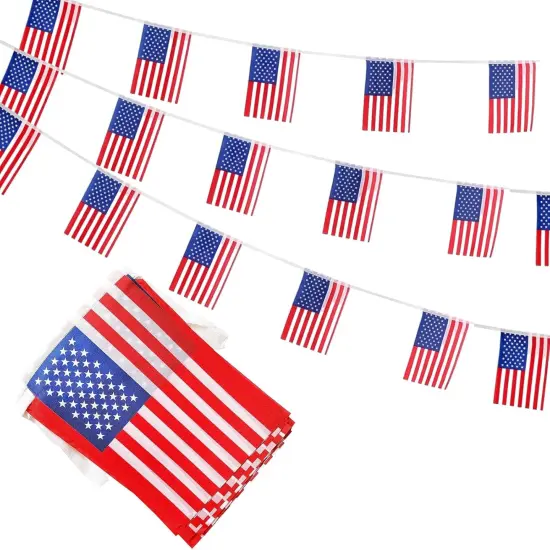 American Flags USA String Flag Banners for Patriotic Events 4th of July Independence Day Sports Bars Inside Outside Decorations 33 Feet 30 Flags {1}