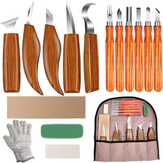 Wood Carving Kit 16PCS Wood Carving Tools Hand Carving Knife Set with Anti-Slip Cut-Resistant Gloves, Whittling Knife - Wood Carving Kit with Tools DIY and Carving Knifes for Adults, Beginners, Kids. {1}