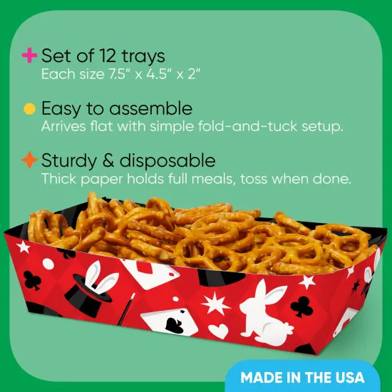 Big Dot of Happiness Magic Show Party Paper Food Trays, Disposable Double-Sided Paper Food Holders for Nachos, Hot Dogs, French Fries - 12 Ct {4}