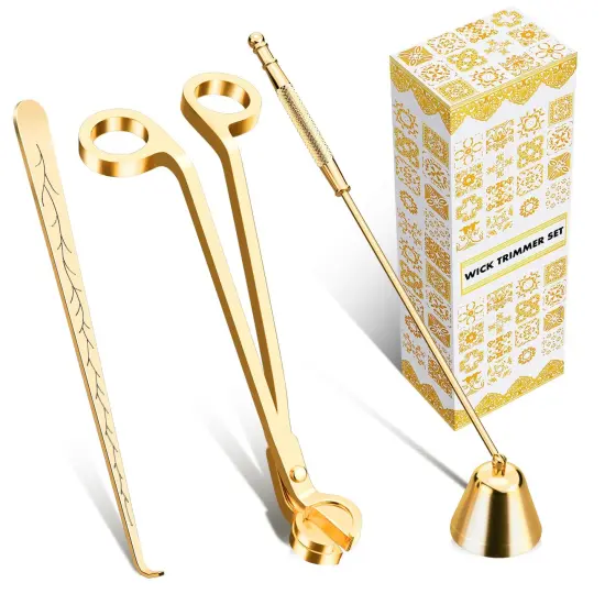 calary Candle Wick Trimmer, Candle Snuffer and Wick Dipper & Candle Accessory Set, 3 in 1 Candle Care Kit for Candle Lover (Gold) {2}