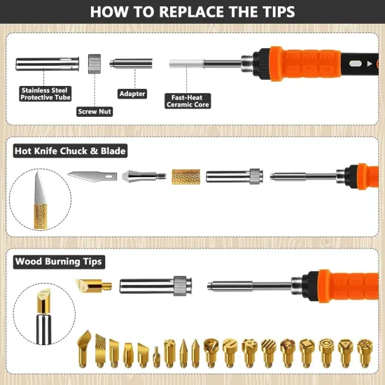 Wood Burning Kit, K KERNOWO 76Pcs Pyrography Wood Burning Tool Kit 60W Adjustable Temperature Wood Burner Pen, DIY Creative Tools Stippling Kit for Embossing, Carving, Pyrography for Beginners {4}