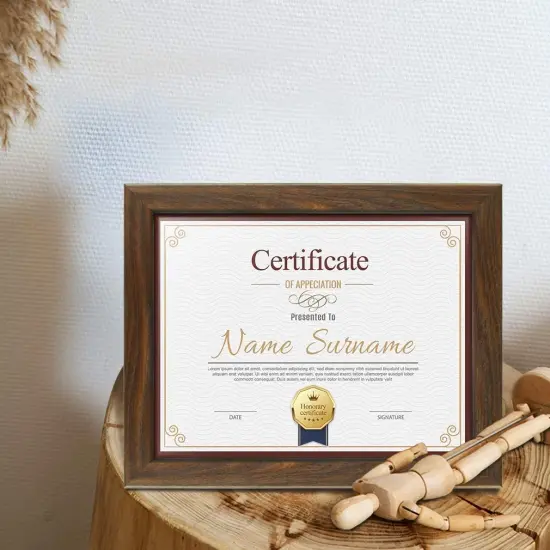 8.5x11 Certificate Picture Frames Diploma Document Picture Frames Tempered Glass Rustic Brown Frame Set of 6 Pack {4}