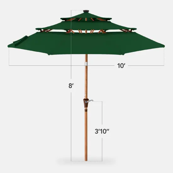 Best Choice Products Woodgrain Pattern 10ft 3-Tier Solar Patio Umbrella w/ 24 LED Lights, Tilt Green {2}