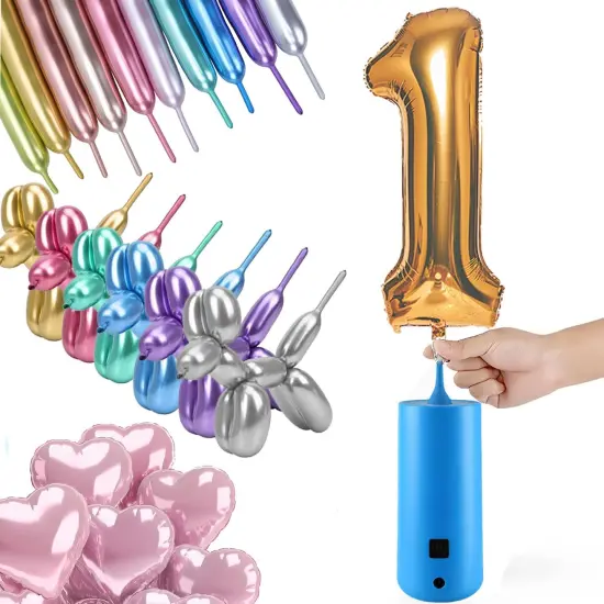 Electric Magic Balloon Pump, Electric Air Inflator Party Air Blower Pump with 1 Nozzle 1 Balloon Cutter and 10 Pcs Long Balloons,Great for Twisty Curly Balloon, Foil Balloons {5}