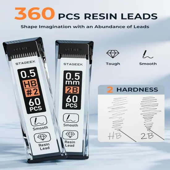 0.5mm Mechanical Pencil Set, 3PCS Metal Mechanical Pencils 0.5mm with 6 Tubes HB & 2B Lead Refills, Erasers, Weatherproof Artist Pencils with Case for Outdoor Writing Drafting Drawing {2}