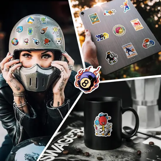 50Pcs Ball Sport Stickers, Cool Basketball Baseball Soccer Football Waterproof Vinyl Decal for Adult Teen Kids Notebook Water Bottle, Laptop, Luggage, Phone, Skateboard, Helmet {4}