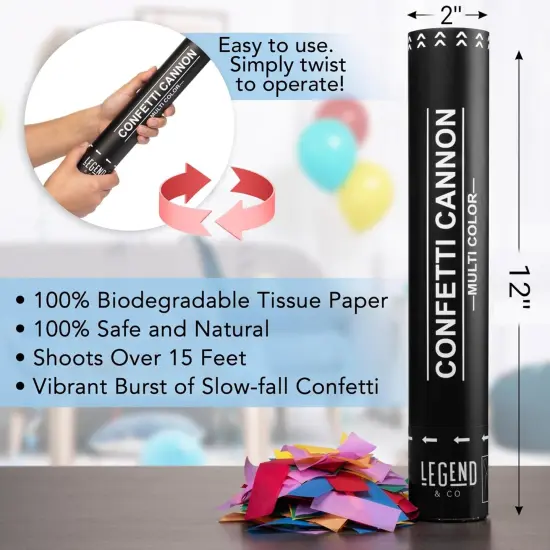 12 inch Confetti Cannons Multicolor | Biodegradable Confetti & Air Powered | Launches 20-25ft | Celebrations, New Year's Eve, Birthdays and Weddings (5 Pack) {5}