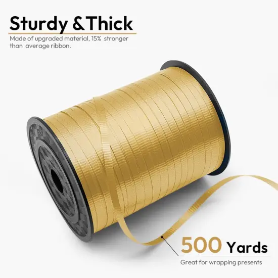 500 Yards 3/16" Crimped Curling Ribbon Gold, Balloon String Curly Ribbon 1 Roll for Gift Wrapping, Birthday Wedding Party Festival Decoration, Baby Shower, Art Crafts, Florist Flowers {2}