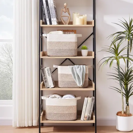 Summer basket Storage Basket, Woven Baskets for Storage, Cotton Rope Basket for toys,Towel Baskets for Bathroom - Pack of 3, Gradient Yellow {2}