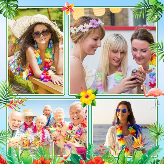 100 Count Hawaiian Lei Bulk, Tropical Luau Hawaii Theme Silk Flower Necklace Garland {4}