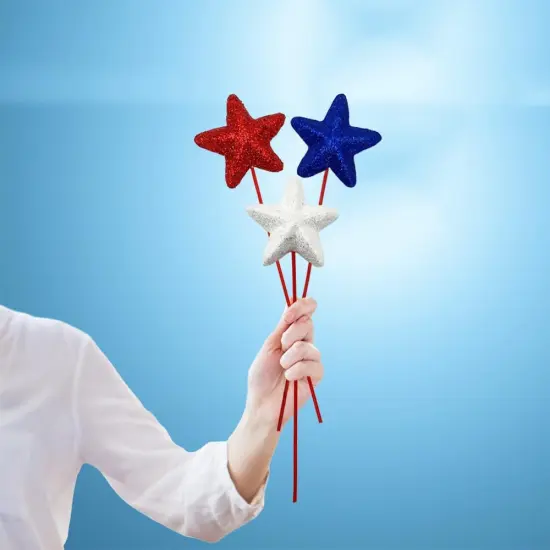 12 Pcs 4th of July Glitter Puffy Star Picks Americana Sparkly Red White Blue Patriotic Decor Foam Star Sticks for Memorial Day National Day Independence Day Party Table Centerpieces Decoration {5}