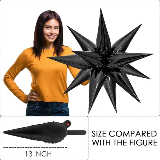 100 Pcs Mylar Star Balloons, Explosion Foil Balloons, 12 Point Cone Spike Balloons Party Decoration Supplies for Halloween Birthday Wedding Anniversary Backdrop (Black) {3}
