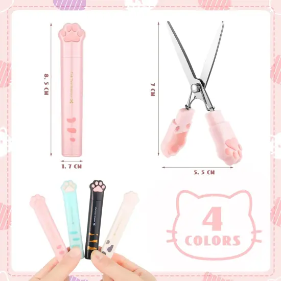4 Pcs Cute Mini Cat Paw Scissors, Stainless Steel Fun Cartoon Portable Pocket Small Folding Safety Scissors for Paper Cutting, Scrapbooking, Crafting {2}