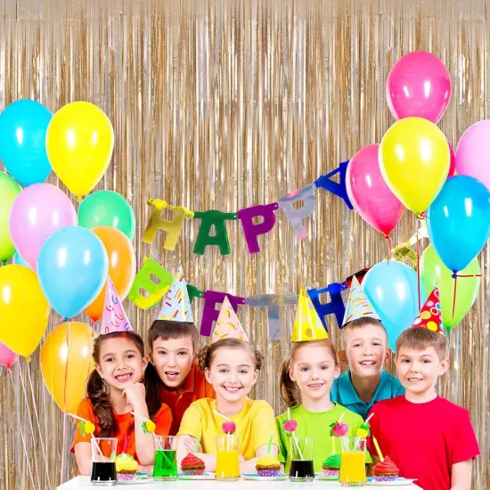 Champagne Tinsel Foil Fringe Curtain, 2 Pack 3.3 x 8.2 Ft Metallic Glitter Curtains Backdrop Streamers, Champagne Backdrop for Birthday Bachelorette Photo Booth Party Decorations {2}