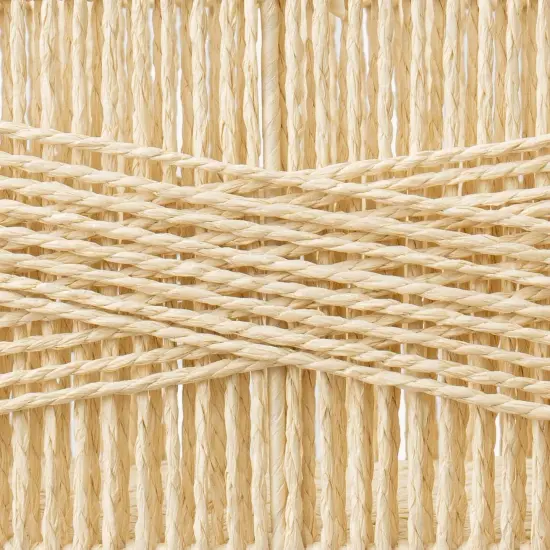 Summer Storage Baskets for Organizing, Recyclable Paper Rope Basket with Wood Handles, Decorative Hand Woven Basket Organizers for Makeup Books Shelves Living Room, Beige, Set of 2 {5}