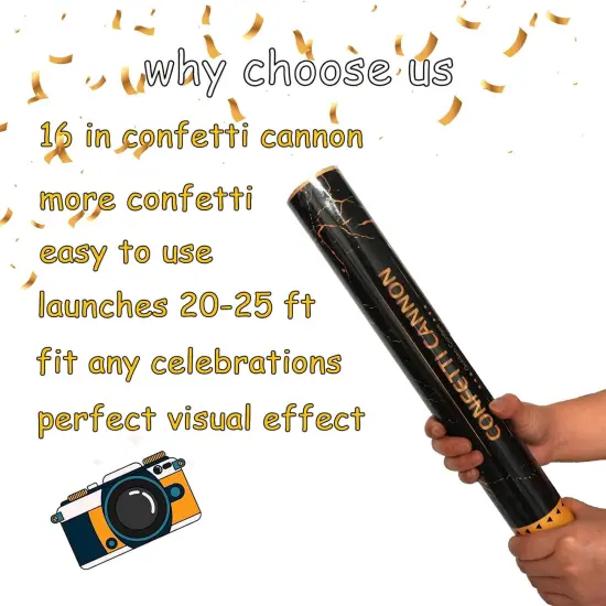 16 Inch [6 Pack] Golden Confetti Cannon Party Poppers Party Supplies, Air Powered | Launches 20-25ft | Celebrations,Graduation ceremony,Birthdays,New Years Eve,Christmas and Weddings (golden) {2}