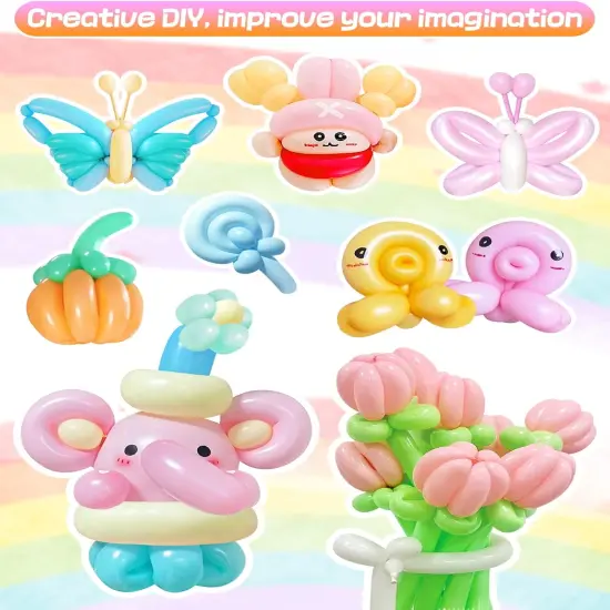 100 Pcs 260Q Balloons Kit with Pump - Kids Premium Latex Twisting Long Balloons to Make Animals Flowers, Pastel Color Party Balloons for Boys Girls Christmas Birthday Gifts Clowns Wedding Decoration {1}