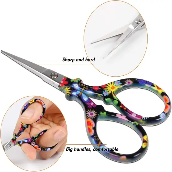 Sewing scissors sharp scissors Embroidery Scissors Crafting Threading Scissors with Leather Scissors Cover for Needlework Craft Art Work Manual Sewing Handicraft DIY Tool Black Flower {2}
