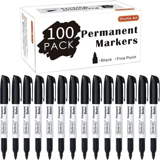 Permanent Markers, 100 Pack Black Permanent Marker set,Fine Point, Works on Plastic,Wood,Stone,Metal and Glass for Doodling, Marking {1}
