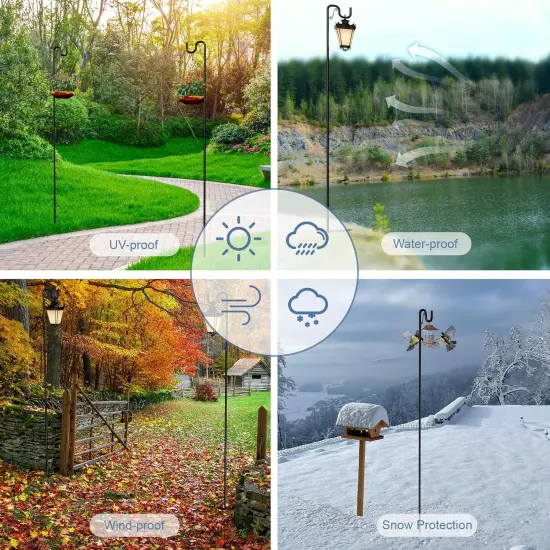 2-Pack Adjustable 92" Heavy Duty Shepherd&rsquo;s Hooks for Outdoor - Rust-Proof Bird Feeder Pole, Plant Hangers, Solar Lights, Wedding Decor, Garden & Patio (Black) {6}