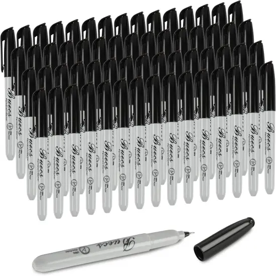 Permanent Markers, 60 Count Ultra Fine Point Black Permanent Markers, Works on paper, Plastic, Stone, Glass, Metal {1}
