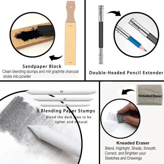 33 Pieces Pro Drawing Kit Sketching Pencils Set,Portable Zippered Travel Case-Charcoal Pencils, Sketch Pencils, Graphite, Charcoal Stick,Sharpener,Eraser.Art Supplies for Artists Beginner Adults Teens {4}